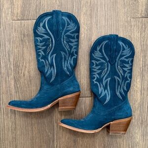 Idyllwind Teal Suede Boots with Embroidery